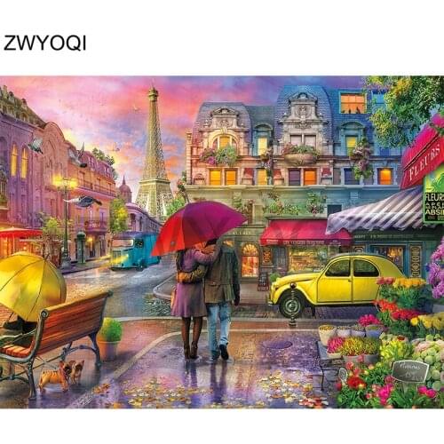 DIY Diamond embroidery Cross stitch Full Round Diamond mosaic Tower Flower Shop Full Square Diamond painting Couple Red Umbrella