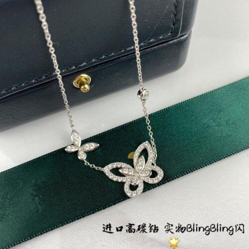 Brand Pure 925 Sterling Silver Jewelry For Women Diamond Butterfly Wedding Jewelry Necklace Butterfly Pendant Silver Necklace