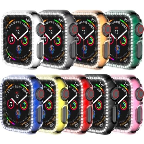 For Apple Watch Case 44mm 42 40 38mm Diamond Protection Cover Alloy Bumper Gorgeous Frame Compatible for Apple Watch 6 SE 5 4 3