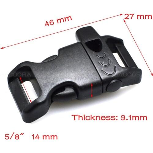 100pcs/pack 5/8"(14mm) Emergency Side Release Whistle Buckles For Paracord Bracelet/Backpack/Survival Kits Black Free Shipping