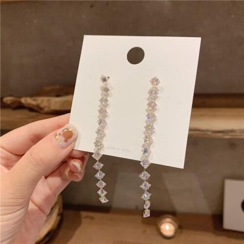 Elegant Female Square Zircon Drop Earrings Charm Bride Wedding Earrings For Women Fashion Silver Color Tassel Long Earrings