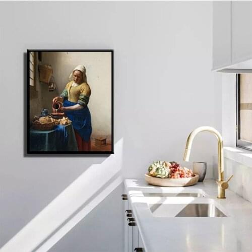 Netherlands Artist Johannes The Milkmaid Poster Canvas Painting Posters and Prints Wall Art Picture for Living Room Decoration