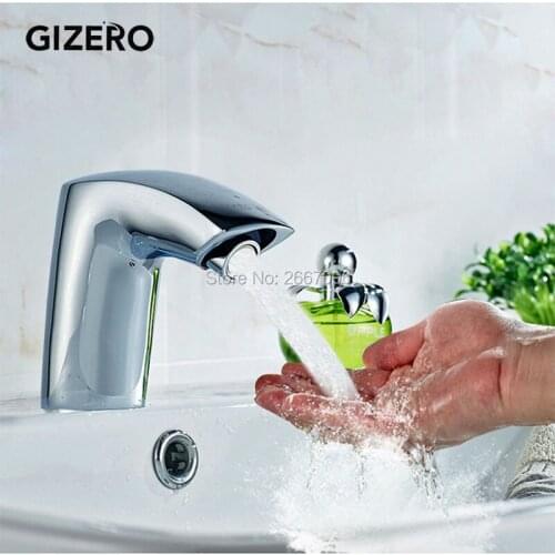 GIZERO Free Ship New Chrome Hotel toilet sensor faucet Bathroom touchless water faucet infrared sensor tap AC/DC Battery ZR6115