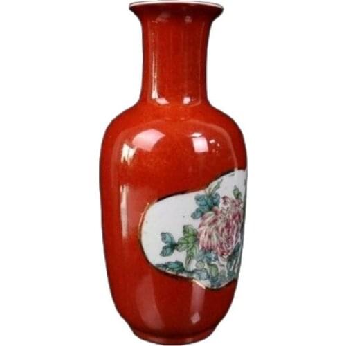 Chinese old porcelain Red Glaze Pastel Flower and Bird Pattern Vase