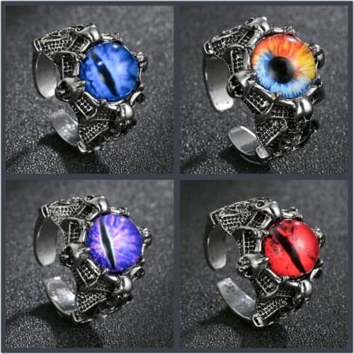 New Vintage Skull Eye Rings Creative Punk Alloy Dragon Claw Evil Demon Eyes Ring For Men Women Fashion Jewelry Gift