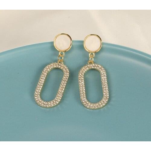 Korean Fashion Golden Oval Rhinestone Inlaid Earrings Geometric Earrings Exaggerated Style Drop Earrings Women Earrings Gift