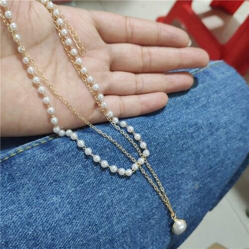 Fashion Pearl Choker Necklace Women Cute Girl Gold color Double Layer Chain Neck Pearl Pendant Korean Jewelry Woman 2020 Collar