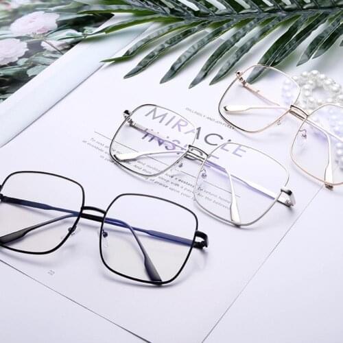 Fashion Unisex Square Metal Myopia Frame Glasses Anti-blue Eyewear Spectacles
