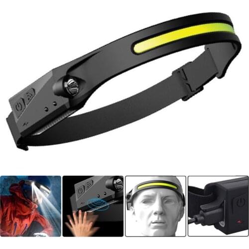 Powerful COB LED Riding Headlamp head torch light 1200mAh USB Rechargeable Hunting Flashlight Work Light 3Modes Warning camping