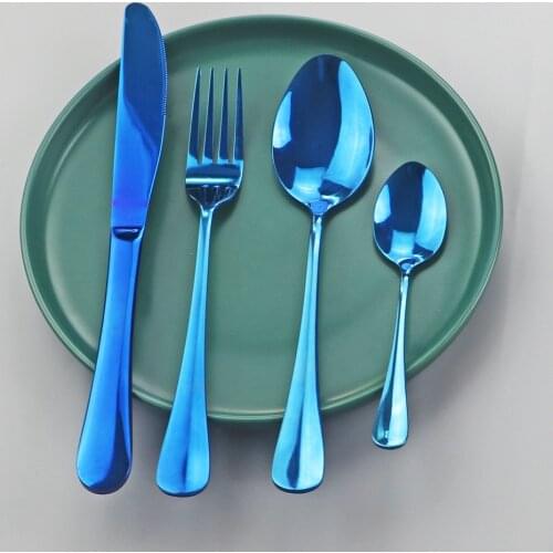 Westerm Blue Cutlery Set Dinnerware Forks Knives Spoons Tea Spoon Flatware Kitchen Dinner 18/10 Stainless Steel Tableware Set