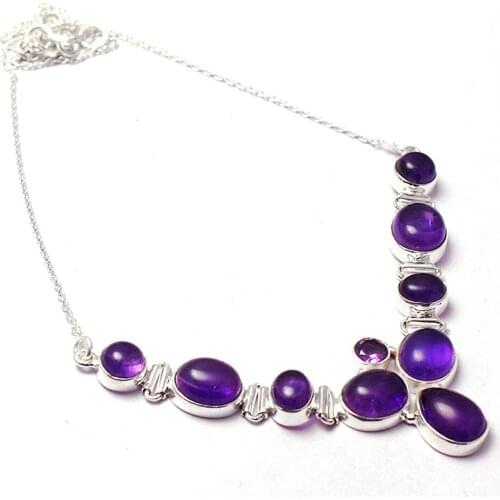 Genuine Amethyst Necklace 925 Sterling Silver, 48.5 cm, MHBNE0213