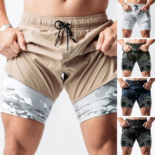 New Men Running Shorts 2 in 1 Sports Shorts Male Double-deck Quick Dry Breathable Workout Fitness Shorts Mens Jogging Gym Shorts