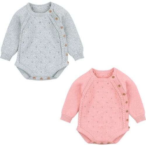 New Infant Baby Long Sleeve Solid Print Rompers Kids Girls Boys Knitted Bodysuit Jumpsuit Newborn Clothes 2021