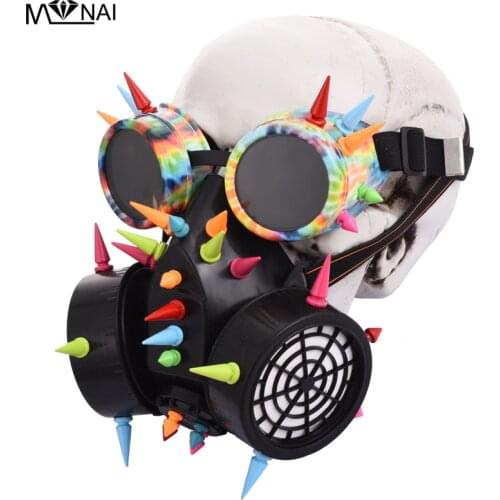 Retro Men Women Steampunk Rivets Goggles Mask for Cosplay Gothic Punk Rock Spikes Glasses Respirator Costumes Accessories