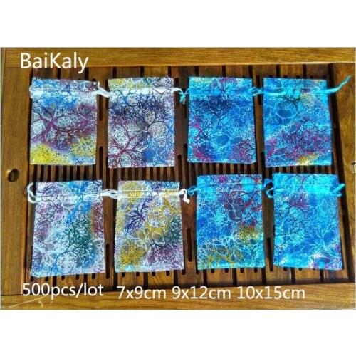 Wholesale 500pcs 7x9 9x12 10x15cm White&Colorful Drawstring Organza Bag Jewelry Packaging Bags Wedding Gift bag Jewelry Pouches