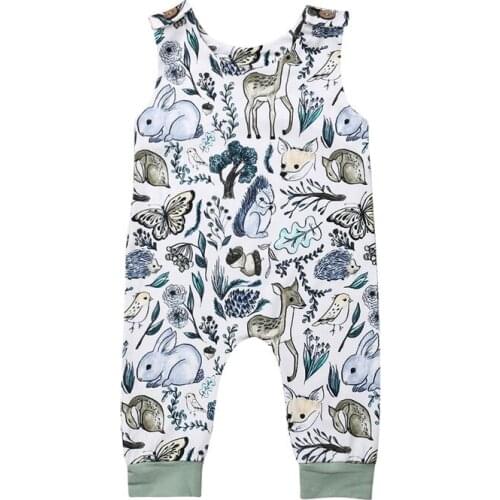 0-24M Cartoon Animals Baby Rompers Newborn Infant Baby Girl Boy Sleeveless Printed Romper Jumpsuit One-Piece Outfit Baby Clothes