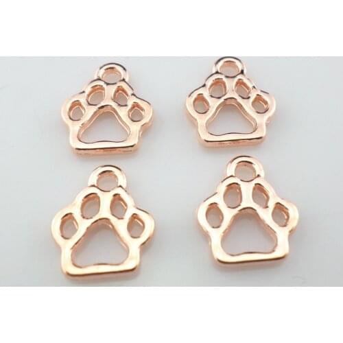 40pcs Alloy Rose Gold Hollow Dog Cat Paw Print Charms Pendants 11x13mm Jewelry Findings
