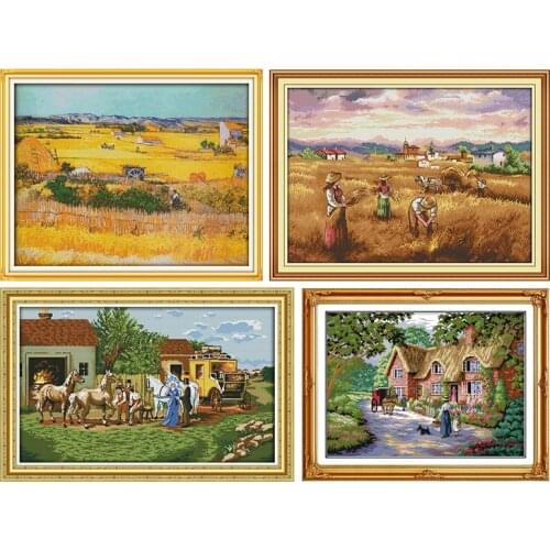 Joy Sunday Life In Countryside Stamped Cross Stitch Kits Needlework Embroidery Counted 11CT 14CT Printed Home Decor Handmade Set