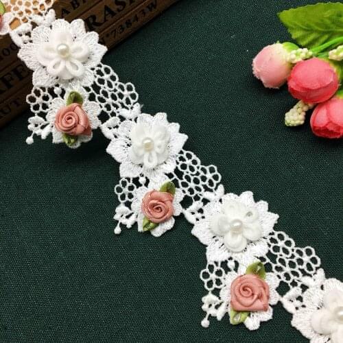 Soluble Polyester Rose Flower Mesh Embroidered Lace Trim Ribbon Fabric Vintage Applique Trimmings Sewing Craft Handmade Garment