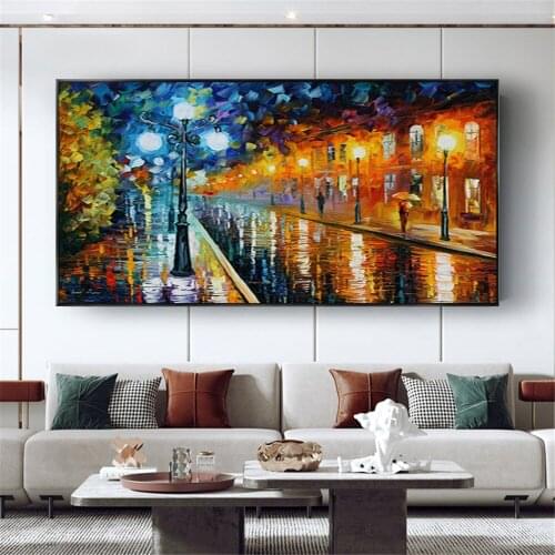 Hand Painted Modern Large Abstract Knife Oil Painting night street view Art Home Decor Hang Picture Handmade wall art On Canvas