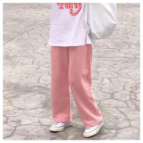 Pink Sweatpants for Women Wide Leg Pant Baggy Korean Fashion Oversize Sports Pants Pockets Casual Womens Joggers Trouser Suits