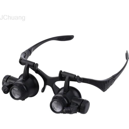 1pc 20x Magnifying glass Glasses loupes Magnifier eyewear with LED lighting Watch Repair Dual Eye Jewelry Loupe Lens new