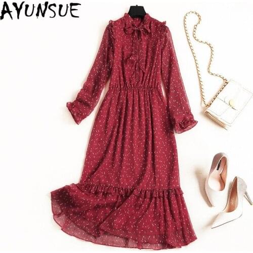 Spring Dress for Women Maxi Dress Long Sleeve Dresses Fashion Korean lace Chiffon Floral Dresses Elegant Ladies Vestidos LW057