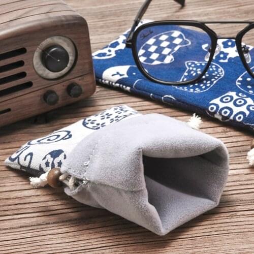 Japanese Retro Cotton Glasses Bag Women Fashion Sunglasses Glasses Case Men Large Diameter Portable Glasses Storage Bag