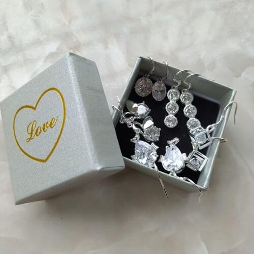 5 Pairs with Box 1 Week Drop Earrings Birthday Gift Silver Color Women Cubic Zircon Crystal Fashion Animal Fish Swan Jewelry