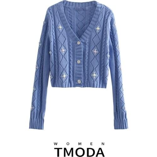 TMODA979 2021 Spring Women Candy Color Sweater Crop Long Sleeve Cute Casual Knitted Vest Trendy Sweater Vintage Cardigan