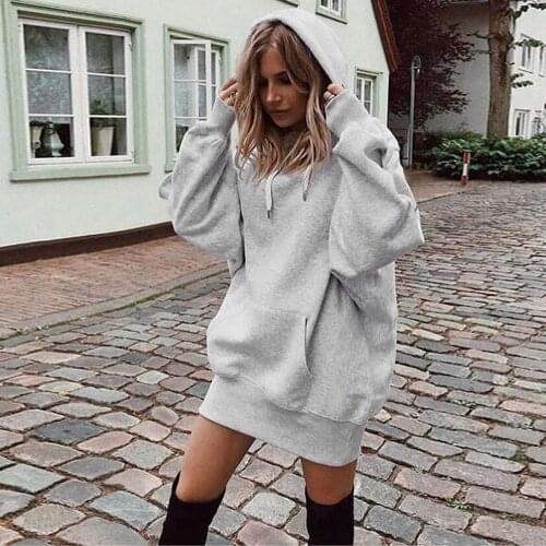Women O Neck Sweatshirt Long-sleeved Autumn Hooded Coat Streetwear Casual Women Hoodies Solid Color Hooded Black Top