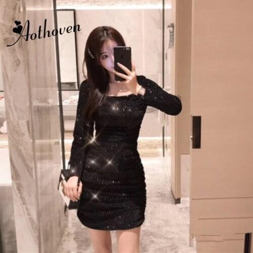 2019 Spring Party Club Sheath Dress Women Square Collar Long Sleeve Bandage Dress Lady Elegant Vintage Sequin Dresses Vestidos