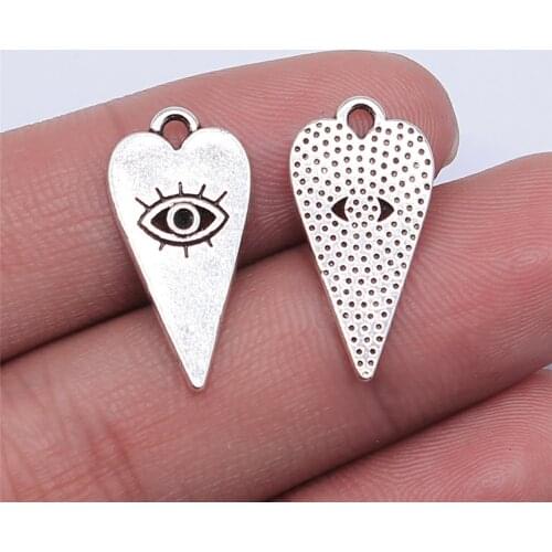 10PCS/lot 22*11mm Heart Metal Charms Evil Eye Pendants Antique Silver Color Making DIY Handmade Tibetan Jewelry DIY