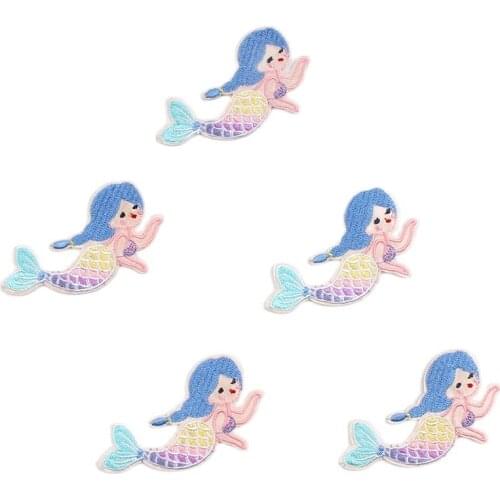 10pcs Cartoon Mermaid Patches Embroidered Cute Girl Fish Stickers DIY Badge Sewing Jeans Backpacks Coats Dress Fabric Appliques