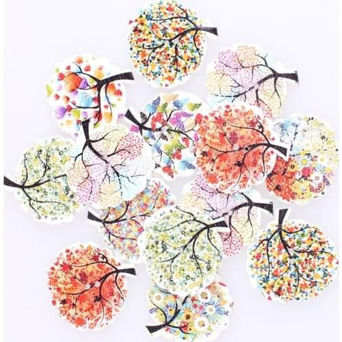 100pcs Mixed Trees 2Hole Wooden Buttons DIY Decor For Child Clothing Sewing Buttons Crafts Scrapbooking Accessories Decorativo E