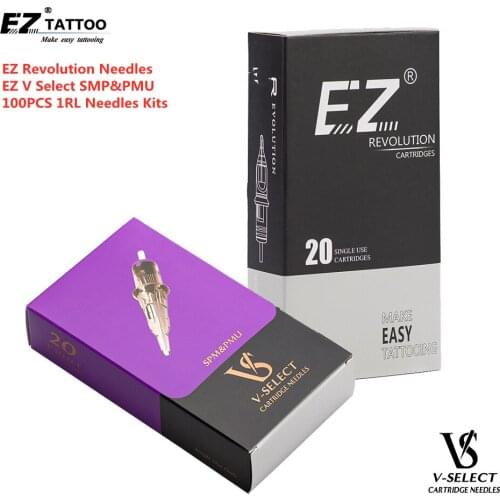 100 Pcs Assorted Sizes 1RL Round Liner EZ Revolution V System Tattoo Cartridge Needles for SMP & PMU Micropigmentation