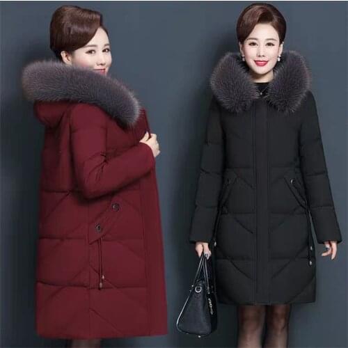 2021 Autumn Winter Jacket Women Female Down Cotton Coat Large Size Hooded Fur Collar Warm Ladies Long Parkas v883