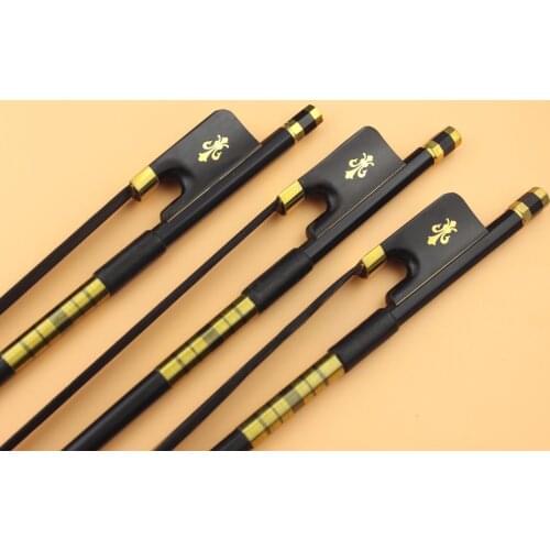 3pcs PRO black Carbon fiber cello bow 4/4 size ebony frog inlaid copper flower