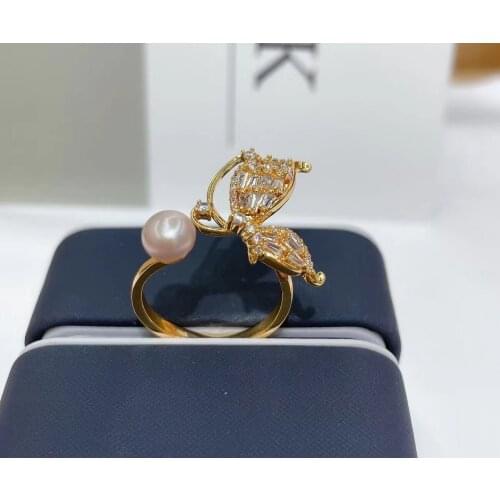 Butterfly Stylish Ring Mountings Base Findings Mount Component Jewelry Settings Parts for Pearls Stones Crystal Agate Coral Jade