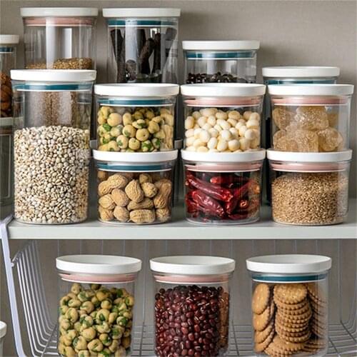 Food Storage Cans Plastic Container With Pour Lids Transparent Sealed Tank Sugar Bowl Jar For Kitchen Loose Grains Products Jar