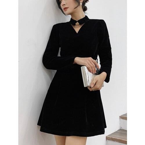 Velvet Women Dress Modis Soild Autumn Winter Dress 2020 New Elegent Femme Dresses Party Long Sleeve Gothic Clothes
