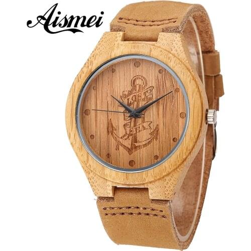 Lost At Sea Anchor Wood watch 2018 Hot Sell Men Women Fashion Wooden Watches with Genuine Leather Luxury Quartz WristWatch Gifts