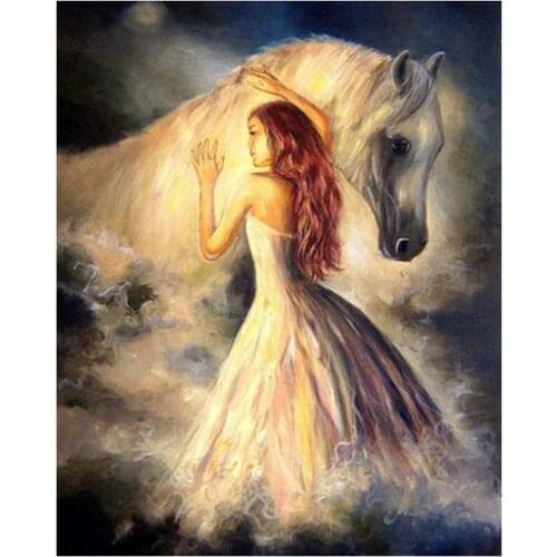 Girl with horse Canvas Hand painted abstract DIY Oil Painting Paintworks Paint by Number for Adults 16x20 Inch home decor