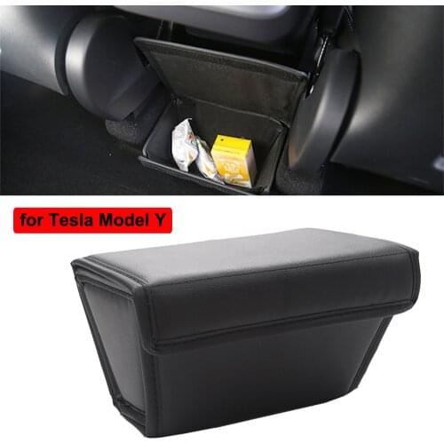 For Tesla Model Y 2017-2021 Rear Seat Storage Box Car Modification Leather Rear Central Organizer Box Car Accessories