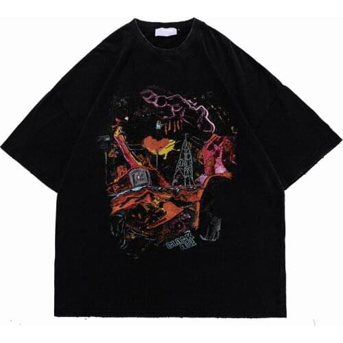 Hip Hop Oversize Washed T-Shirt Streetwear Harajuku Ripped Graphic Printed T Shirt 2021 Women Spring Summer Short Sleeve Tshirt