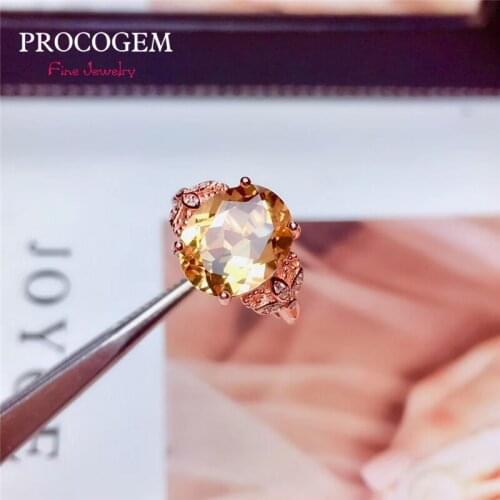 PROCOGEM Natural Citrine Ring for women Party gifts 10x12mm 4.2Ct Genuine gemstones fine Jewelry ring 925 Sterling silver #849