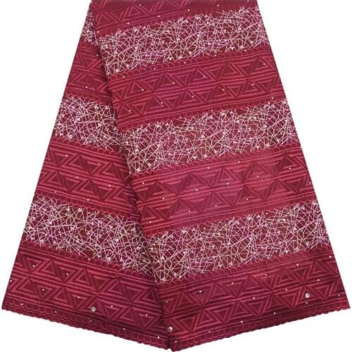 Zhenguiru Red Cotton Swiss Voile Fabric New Arrival African Lace Fabric Bright Diamonds Nigerian Fabric For Women Wedding A2173