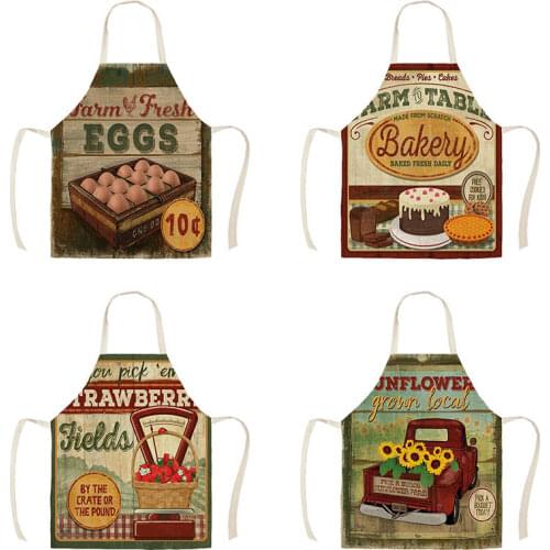 Farm Animals and Wooden Kitchen Apron for Women Home Cooking Baking Coffee Shop Cotton Linen Cleaning Aprons WQT217