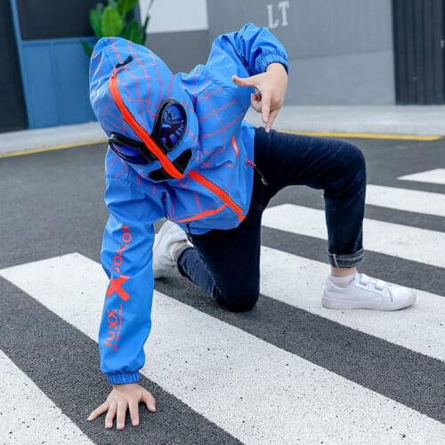 2021 New Boys Hoodies Jacket with Glasses Kids Hooded Windbreaker Jacket Coat Blue Fluorescent Green Jacket With Glasses