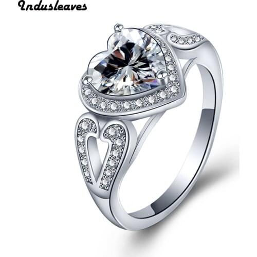Indusleaves Fashion Jewelry New Ring for Women Female Heart LOVE Shape Cubic Zirconia Rings Party Gift